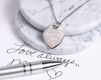 Handwriting Heart Necklace • Signatures • Handwritten notes • Memorial Jewellery • Dates. Engraved