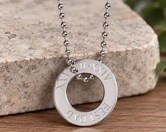Men's Personalised Ball Chain Washer Necklace. Custom Engraved Gift for Him.
