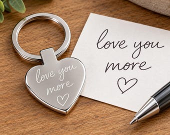 Personalised Handwriting Heart Keyring. Engraved Actual Handwritten notes.