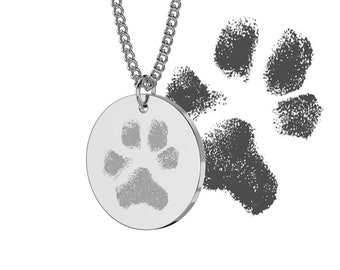 Pet Paw print necklace. Personalised with actual print and text.