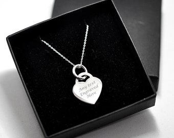 Personalised Engraved Sterling Silver 925 Heart Pendant Necklace. Anniversary, Birthday, Bridesmaid Gift