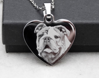 Personalised Pet Photo heart necklace. Dog Cat Memorial loss Engraved gift