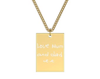 Actual Handwriting Gold Rectangle Necklace • Signatures • Handwritten notes • Memorial Jewellery • Personalised Jewellery