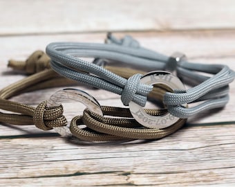 Men's Personalised Cord Washer Bracelet. Engraved Bracelet For Him