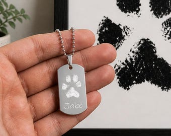 Personalised Actual Pawprint Dog Tag necklace.  Personalised Keepsake. Pet memorial. Gift for Pet Lovers