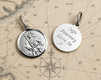 Personalised Sterling Silver Saint Christopher Pendant, Engraved Gift for travellers