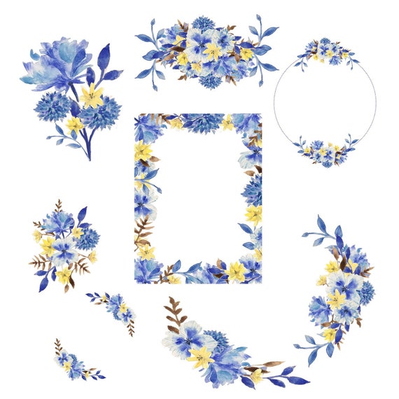 Blue Yellow Watercolour Flowers Png Clip Art Etsy Blue Yellow Watercolour Flowers Png Clip Art Etsy