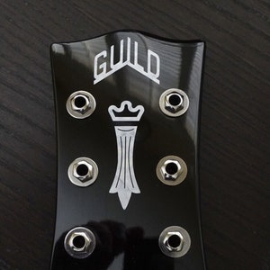 Guild Chesterfield logo Guitar Headstock Logo Vinyl Sticker Decal MOP or Aged Pearl Perfect for Restoration and DIY Project