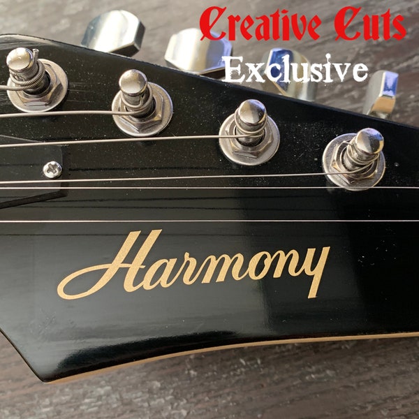 Vintage Harmony Guitar Headstock Vinyl Decal Inlay set Satin Gold and White Perfect for Restoration and Customization