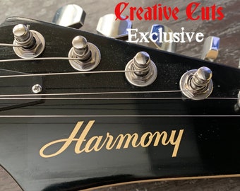 Vintage Harmony Guitar Headstock Vinyl Decal Inlay set Satin Gold and White Perfect for Restoration and Customization