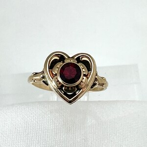 10K Retro Garnet Heart Ring, Promise Ring