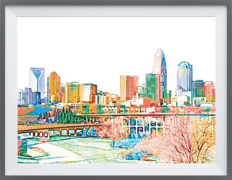Charlotte Downtown Skyline Color Poster Print 18x24 Queen | Etsy