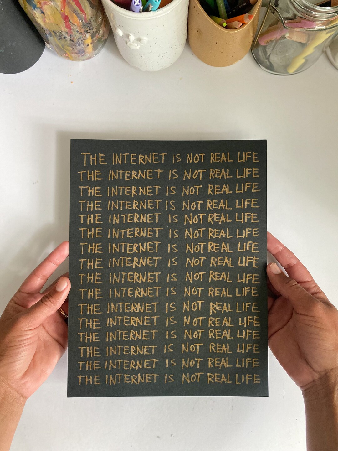 Not Real Life Risograph Art Print - the Internet is Not Real Life, Gold on Black - Etsy