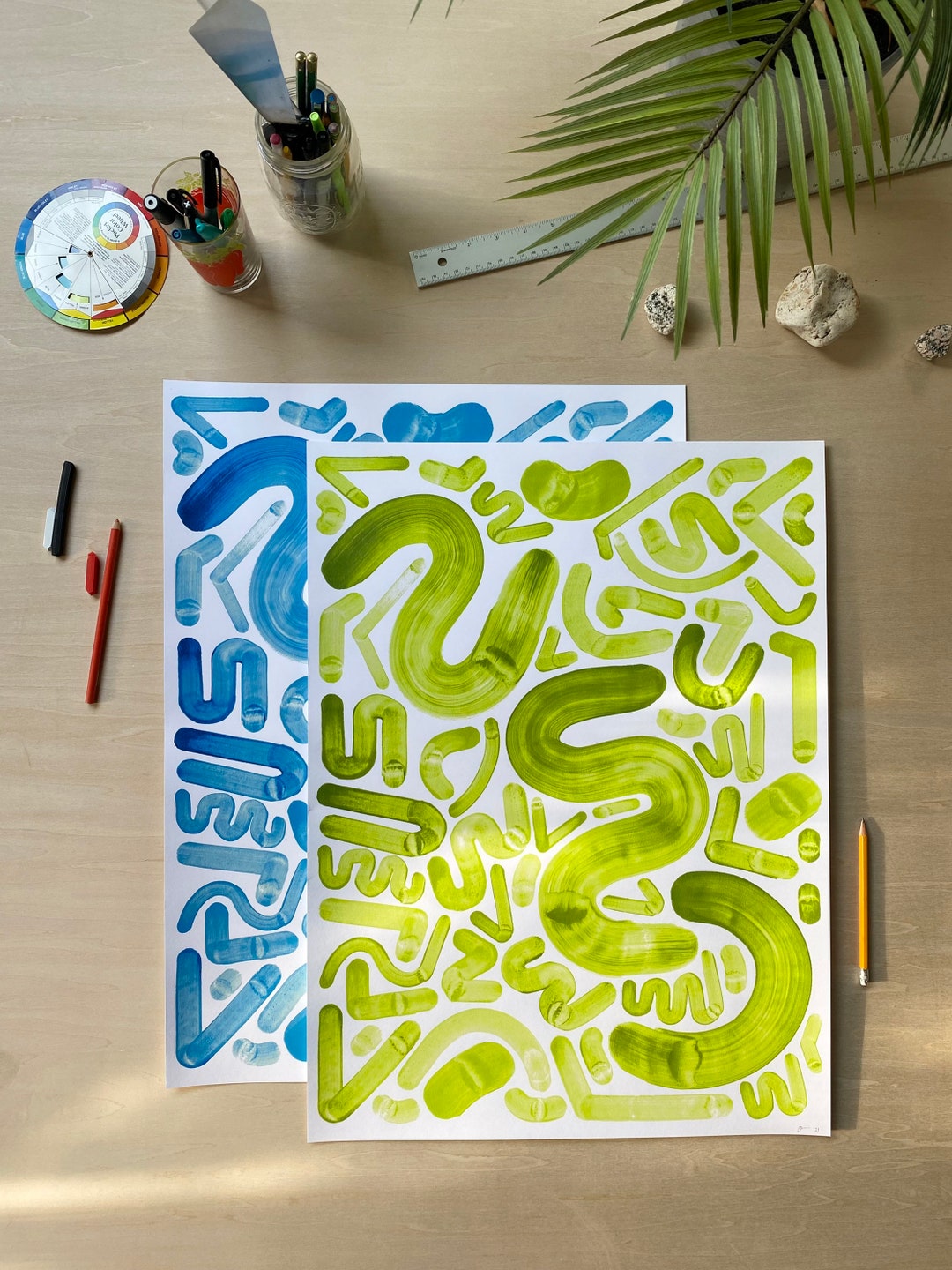 Limited Edition Squiggle Screen Print 24" X 18" - Blue or Green ...