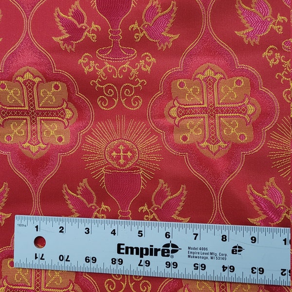 Red and Gold Metallic Church Brocade Fabric - By the yard