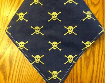 Baby Bandana Bib - navy with metallic gold skulls