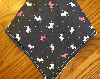 Baby Bandana Bib - pink scottie/westie dogs