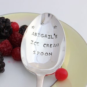 Personalised Ice Cream Spoon / Personalised Silver Spoon / Engraved Ice Cream Spoon / Hand Stamped Custom Spoon / Silver Ice Cream Spoon