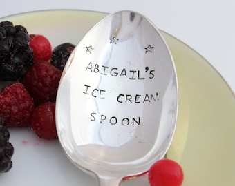 Personalised Ice Cream Spoon / Personalised Silver Spoon / Engraved Ice Cream Spoon / Hand Stamped Custom Spoon / Silver Ice Cream Spoon