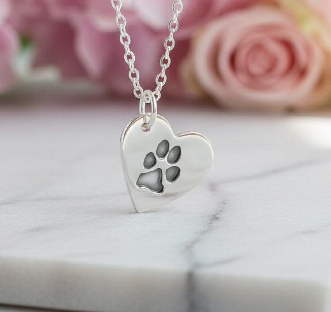 Silver Pet Paw Print Necklace - Dog and Cat Lover Memorial Jewellery ...