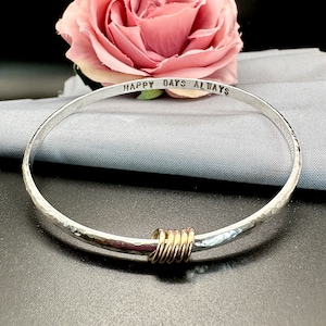50th, 60th, 70th Birthday Personalised Sterling Silver Milestone Bangle. A Ring for Each Decade & Your Message Stamped on the Inside