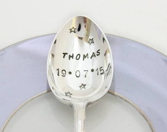 Personalised Silver New Baby Spoon, Hand Stamped Spoon, Personalised Vintage Spoon, Personalised Baby Birthday, Custom Spoon,  Tea Spoon