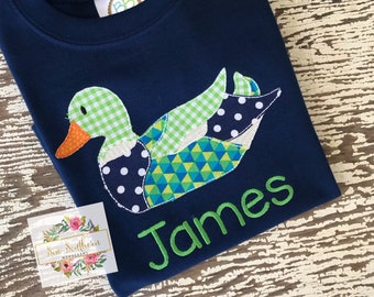 Boys Applique Summer Tee with name, Mallard Duck, Monogram