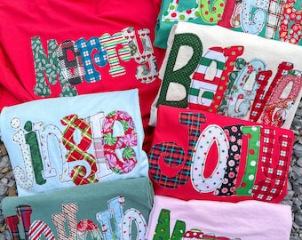 Christmas wording tees- Applique
