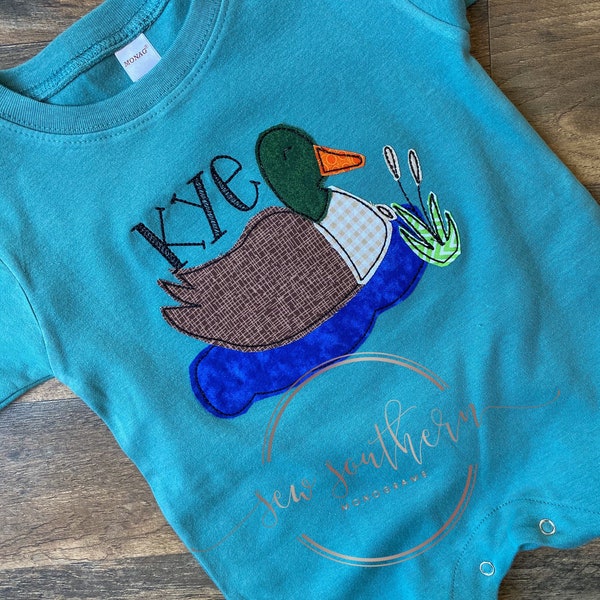 Mallard with name appliquéd- romper