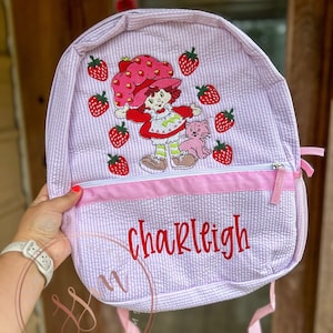 Sac à dos en seersucker fraise fille, sac à langer, dos d'école - taille standard