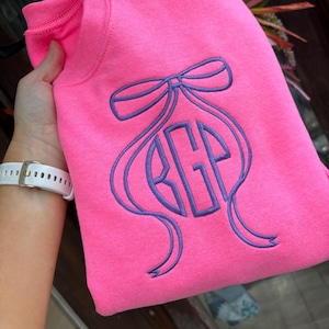 Monogram Bow sweatshirt- unisex sizing - intials - coquette bow- embroidery