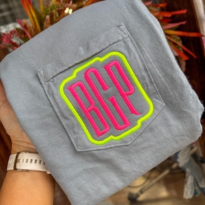 Monogram Initial pocket tee-Comfort Colors, Summer