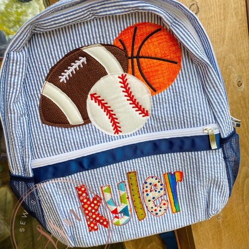 Sports Theme Seersucker Backpack Diaper Bag With Appliquéd Etsy