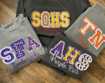 School Spirt raggy appliqued sweatshirt- with mascot