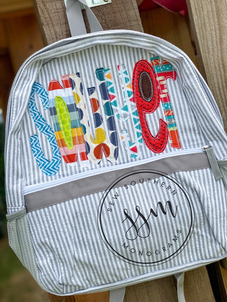 Appliqued Name Seersucker Backpack Diaper Bag | Etsy