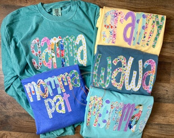 Appliqued Tee-Nana, Mimi, etc- Comfort Colors- new font