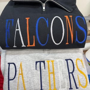 School mascot/team colors unisex 1/4 zip
