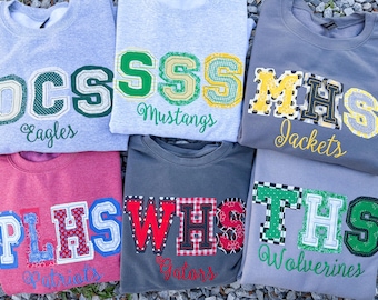 School Spirt raggy appliqued sweatshirt- with mascot