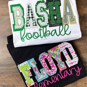 Double Raggy School Spirit tees with new script font - customizable