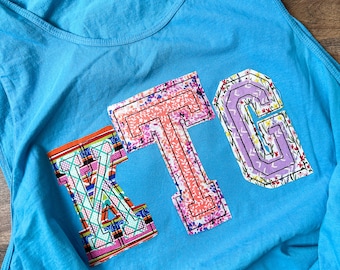 Fun raggy appliqued initials comfort color tank OR tee