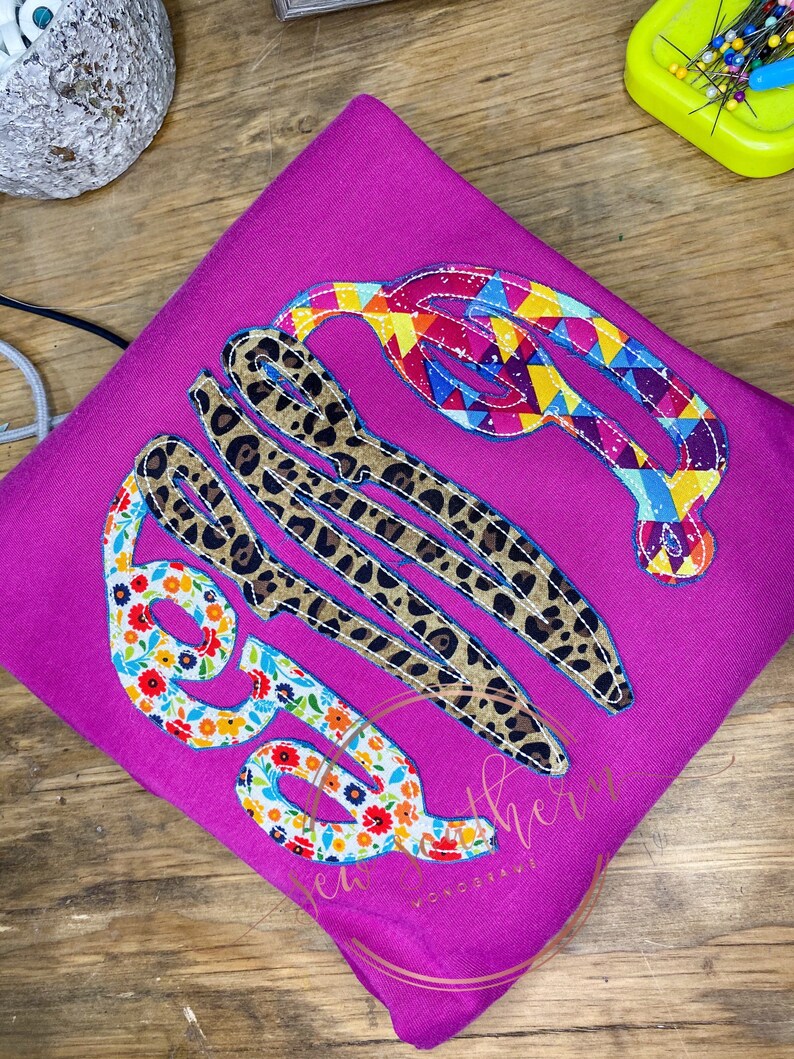 Raggy Multi Fabric Applique Monogram Tee Comfort Colors Etsy