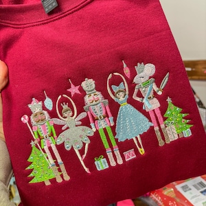 Nutcracker ballerina embroidered  sweatshirts -Christmas / holiday wear- pink & silver themed