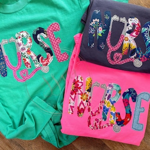 Appliqued Tee-nurse, stethoscope unisex sizing- RN, LPN