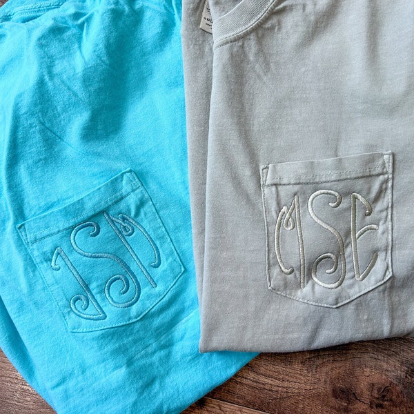 comfort color pocket tees with tonal monogram