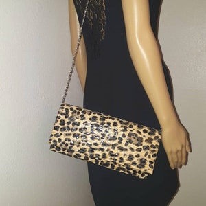 Rectangular Leopard Print Clutch Bag, Evening Bag, Animal Print Mini Bag, Leopard Purse, Waxed Leopard Clutch, Shiny Clutch Bag