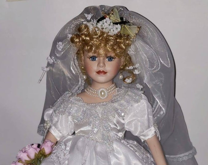 Genuine Fine Bisque Porcelain Bride Doll, Collectible Bride Doll