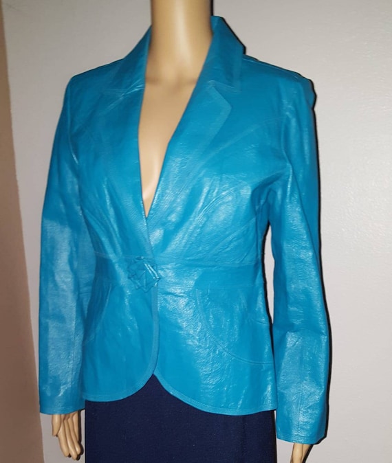 METROSTYLE Leather Jacket, Blue Women’s Leather Bl