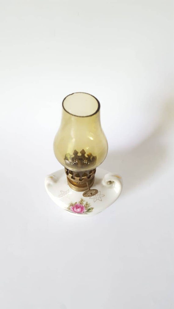 Rare Vintage Mini Oil Lamp - HURRICANE SHADE - Moss Rosse, Mini