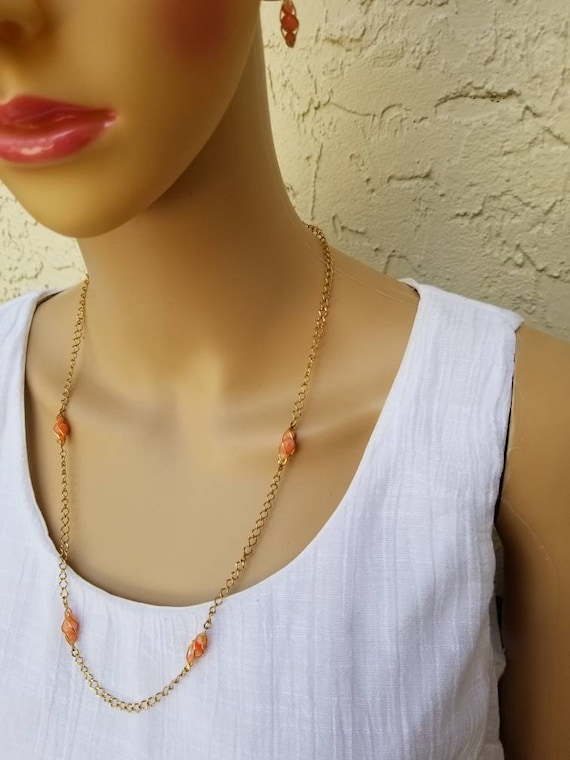 Authentic Avon Gold Necklace orange stones with ea