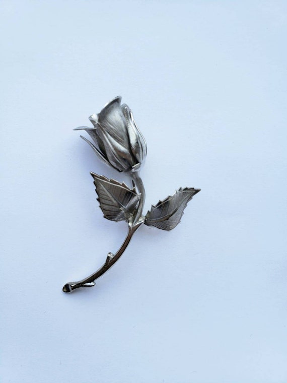 Huge Vintage Metal Flower Brooch Pin, Silver Broo… - image 5